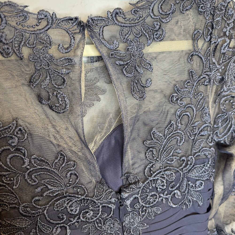 JJ’s house Mother Of The Bride Dress Size US 4 Blue Stormy Long Lace Half Sleeve - Picture 6 of 9